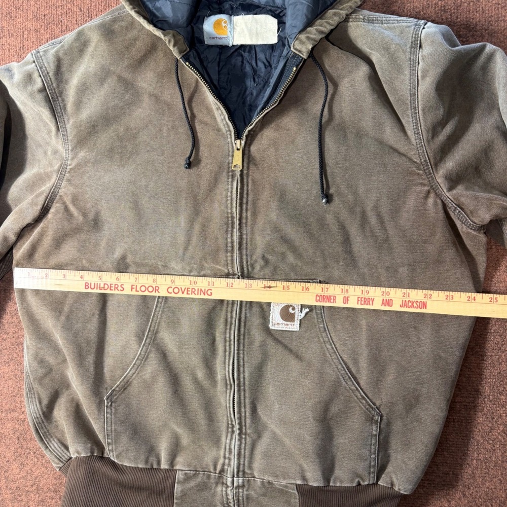 A- Carhartt Mens Duck Canvas Quilted Flannel Lined Active Jacket Brown Sz 24x28 - Picture 5 of 7